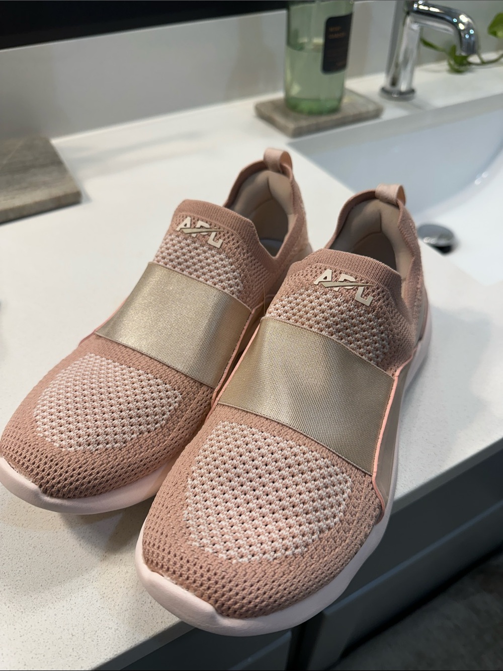 APL TechLoom Slip-On Sneakers in Blush and Champagne brand new